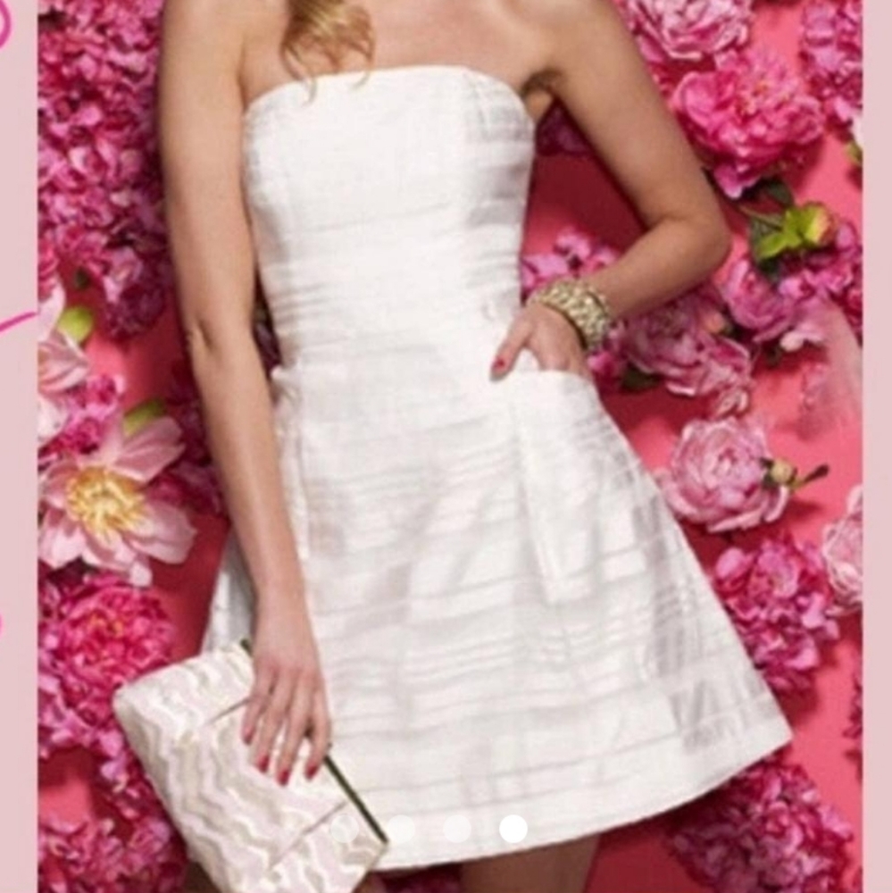 Lilly Pulitzer/Womens/White/Mini Dress/size0/XS/Bridal Shower/Strapless/Silk
